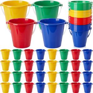 Didaey 24 Pcs Beach Bucket Sand Buckets Bulk for Kids 5 Inch Colorful Fun Plastic Pails and Sandcastle Mold for Toddler Summer Beach Birthday Party Favors Pool Play Castle Water (4 Colors)