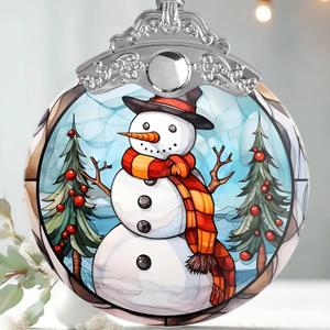 Snowman Christmas Ornament, Jocidea Stained Glass Ornaments for Christmas Tree, Christmas Tree Decorations, Snowman Lovers Gifts, Holiday Decor and Xmas Gifts Ideas