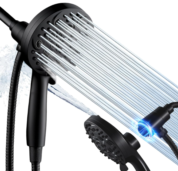 Magnetic Handheld Shower Head with Chlorine Filter - 10 High Pressure Spray Modes, 71" Hose for Easy Install & Water Saving 
(Matte Black)