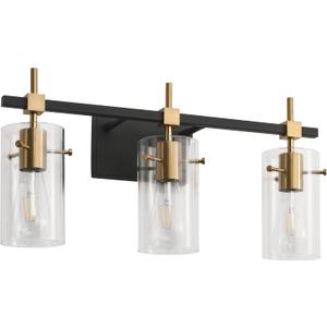 SOLFART Vintage Vanity Lights Bathroom Light Fixture Over Mirror for Bath Glass Shade Light Black and Brass Modern Style 3 Lights