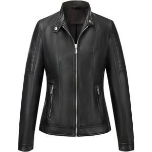 Giolshon Faux Leather Short Jacket Women Fall and Winter Fashion Motorcycle Biker Casual Slim Bomber Coat (XX-Large, Light Black)