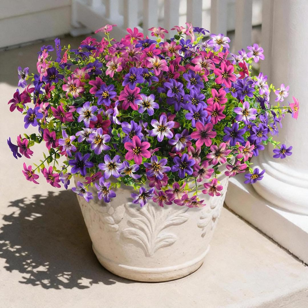 Hommyea Artificial Fake Flowers for Outdoors 12 Bundles Faux Silk Flower Spring Decoration Artificial Fake Plants Outdoor Plastic Flowers UV Resistant No Fade for Home Planter Porch Patio Yard Decor