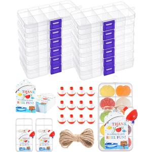 12 Set Fishing Party Favor Tackle Boxes with Bobber Cards, Mini Candy Tackle Box Gifts, Gone Fishing Birthday Party Decorations and Baby Shower Gifts