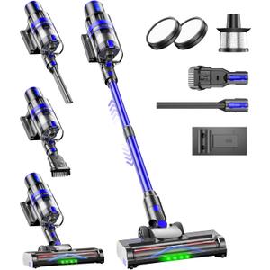 Cordless Vacuum Cleaner, 45KPA Stick Vacuum Cleaners for Home, 6-in-1 Rechargeable Lightweight Vacuum, Up to 35Mins Runtime, with Powerful Suction for Carpets, Pet Hair, Hardwood Floors (Blue)