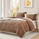 AMBERSPACE Plush King Size Comforter Set Brown, Flannel Velvet Comforter Sets 7 Pieces Bed in a Bag, Soft Warm Winter Bedding Set with Sheets, Pillowcases & Shams