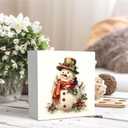 Vintage Christmas Holly Berry Snowman Wooden Box Sign Desk Decor, Rustic Winter Snowman Christmas Wood Block Sign for Home Office Desk Table Shelf Wall Decorations, 5x5 Inch
