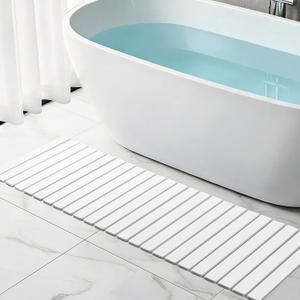 THMINS Long Diatomaceous Earth Stone Bath Mat, 60x20 inch Roll Out Stone Bath Runner, Foldable Bathroom Runner Mat Rugs, Super Absorbent, Quick-Drying, Non-Slip, Space-Saving, Easy to Clean, 59.8x19.7''