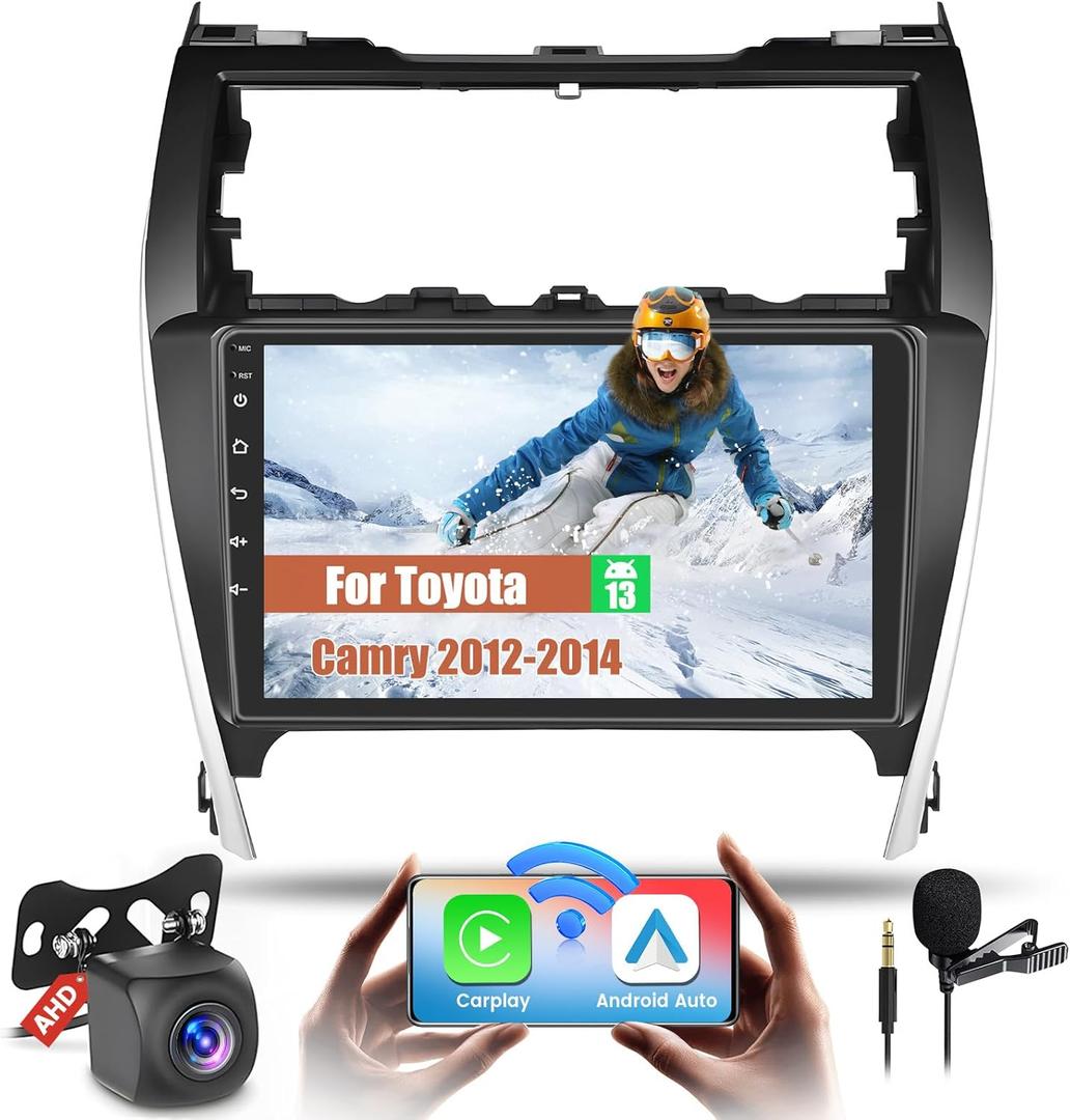 2+64GB Wireless Carplay Radio Android 13 for Toyota Camry 2012-2014 Fuluku with Carplay Android Auto, 10.1 Inch Touch Screen Car Stereo GPS/WiFi/32EQ DSP/Bluetooth 5.0/SWC/Mic Backup Cam