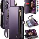 Defencase Compatible with Samsung Galaxy S24 Case Wallet with RFID Blocking Card Holder for Women Men, Soft PU Leather Magnetic Snap Flip Zipper Strap Wallet Phone Case Fit for Galaxy S24 6.2", Purple