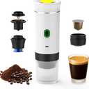 Decdeal Cordless Coffee Machine for Car Home Travel 3 in 1 Electric Coffee Maker Work With Capsule and Ground Coffee 15Bar Mini Cold Brew and Heating Coffee Maker with 150ml Cup (White)