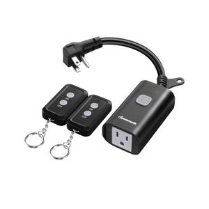 DEWENWILS Outdoor Remote Control Outlet, 15A Wireless Remote Control Switch, 100FT Control Range&14AWG SJTW Power Cord, for Lights Outdoor Appliances, 2 Remote Controls+1 Outlet