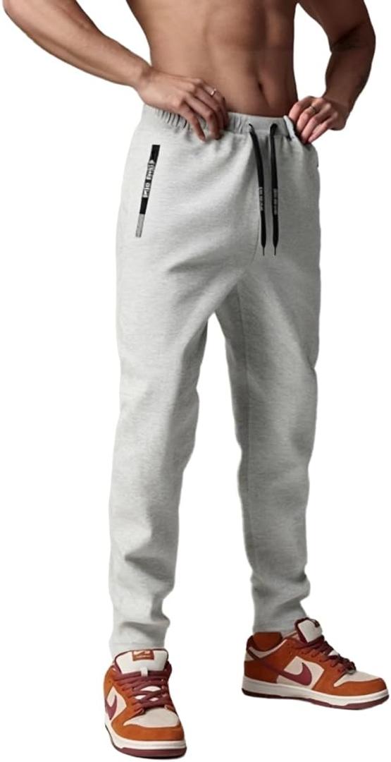 Spring Special Mens Active Sweatpant for Men with Letter Print Zipper Pocket and Drawstring Size XS-3XL (Gray, XS)