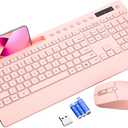 Pink Keyboard and Mouse Wireless, 2.4G Lag-Free Cute Keyboard Combo with Ergonomic Wrist Rest, Phone Holder & Batteries Included, Cordless Silent Key Board Set for Computer, PC, Windows - Trueque