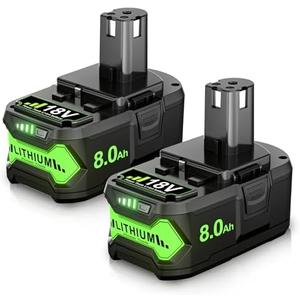 2Packs Upgraded 8.0Ah Replacement for Ryobi 18V Battery Compatible with Ryobi 18 Volt Battery Li-ion ONE+ Plus P102 P103 P104 P105 P106 P108 P107 P109 PBP002 PBP003 PBP004 PBP005 RB18L50 BPL1820 Tools
