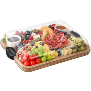 Charcuterie Boards with Lid, Bamboo Cheese Board Set with Compartments and Locking Lid with Handles, Charcuterie Board Accessories - House Warming Gifts New Home, Bridal Shower Gifts, Wedding Gifts