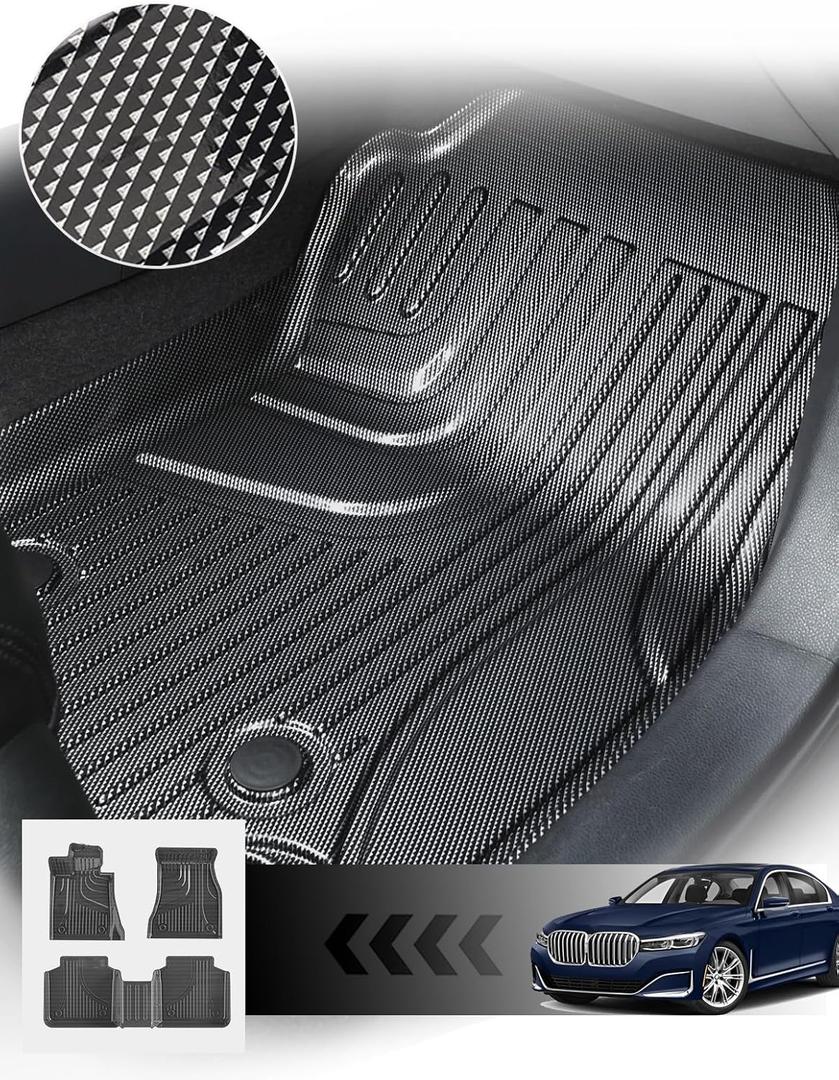 Floor Mats Fit for 2016-2022 BMW 7 Series (G12): 740i, 750i, M760i, 740e, 745e, Alpina B7 (Without Rear Executive Seats), Carbon Fiber Pattern 2 Row Custom Fit 3D Car Mats Luxury All Weather Guard