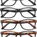 Przene Reading Glasses for Men Women Blue Light Blocking Readers Spring Hinges Lightweight Style Pack (Black,black,demi Brown,demi Brown)