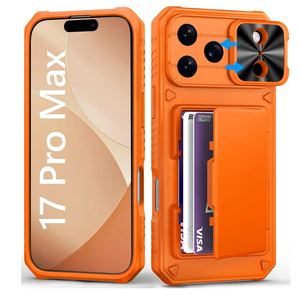 BXYJY for iPhone 17 Pro Max Phone Case Wallet, Card Holder (45 Cards), Slide Camera Cover, Military Grade Protection, Rugged Hard Women Girly Men Protective Case for iPhone17 Pro Max 6.9", Orange