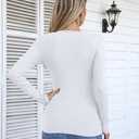 Fall Clothes Cut Out Shirt Keyhole Top for Women Long Sleeve T-Shirts Ribbed Knit Slim Fitted Basic Tee Top (White, L)