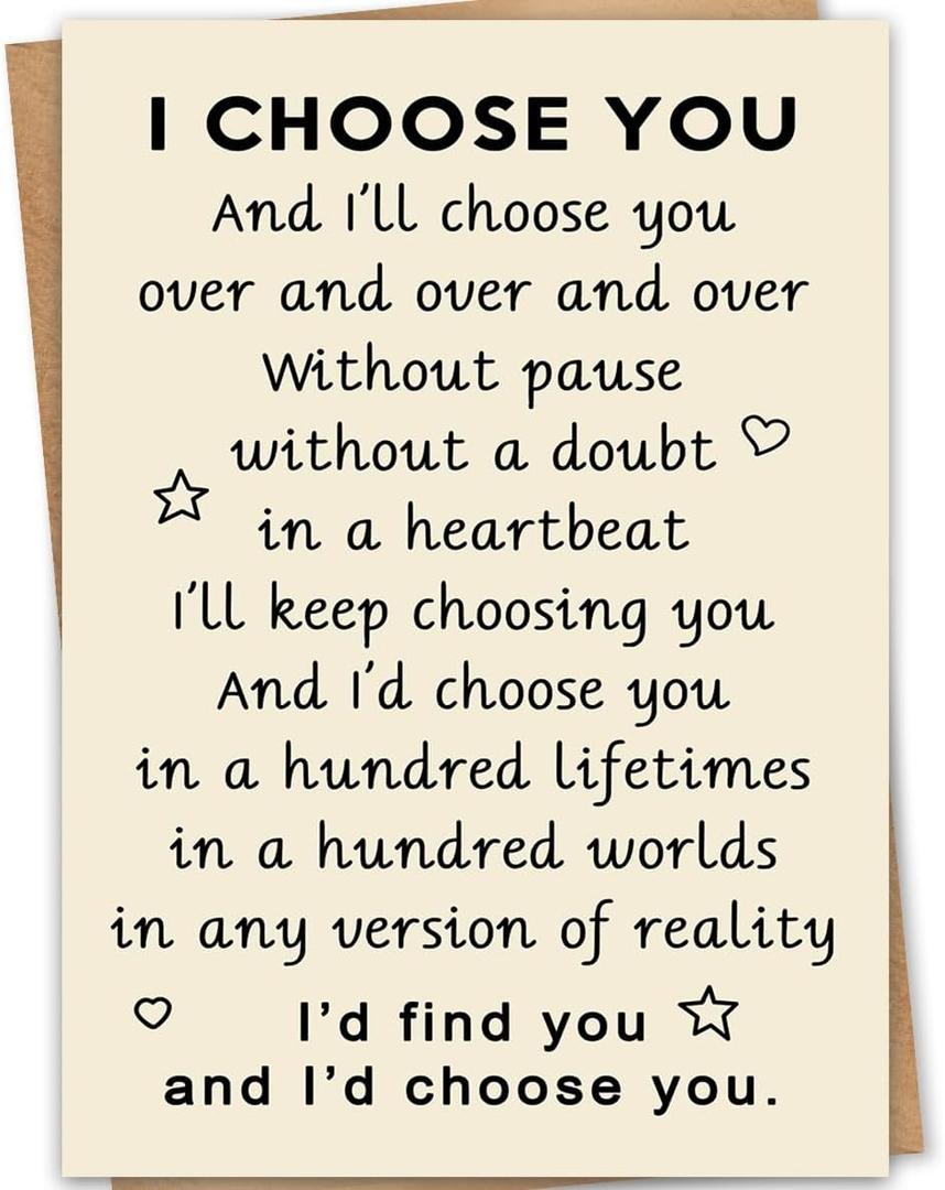 3 x I CHOOSE YOU Valentines Day Card for Him Her, Romantic Valentines Day Gifts for Husband Wife Boyfriend Girlfriend
