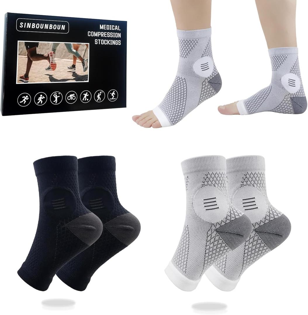2 Pairs Mixed Colors Neuropathy Socks For Women & MenNano Neuropathy SocksDiabetic Open Toe Foot Sleeves Elastic SockCompression SocksSleep Socks (Large)