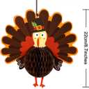 Outus Thanksgiving Hanging Paper Turkey Honeycomb Tissue Turkey Honeycomb Centerpiece for Thanksgiving Day Table Decorating Kit Party Supplies (6) Brown