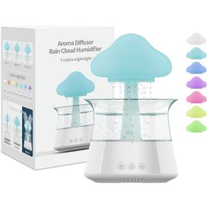 Rain Cloud Humidifier Water Drip - Mushroom Aroma Diffuser, Essential Oil Diffusers, 300ml White Noise Aromatherapy Diffusers with 7 Colors Cloud Lights for Home, Large Room, Office - White