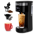 SUNVIVI Iced Coffee Maker, Single Serve Coffee Maker with 3 Brewing Options for K Cup Pod or Ground Coffee, 30oz Removable Water Reservoir & Reusable Filter, Ideal for Home & Office, Black