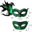 Wildarms Couple Masquerade Masks - Feather Women & Venetian Men Masks for Halloween Party, Mardi Gras Cosplay