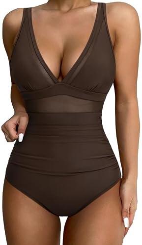 SUUKSESS Women Sexy Mesh Tummy Control Swimsuit Push Up High Waisted Bathing Suit XL