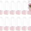 BENECREAT 12Pcs Single Rose Flower Box Empty Bag, Clear Flower Packing Boxes Flower Gift Boxes for Graduation Wedding Birthday Floral Gift Floral Arrangement Supply, Pink