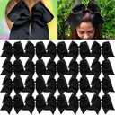 CEELGON 20PCS 8" Large Cheer Hair Bows Ponytail Holder Elastic Hair Ties Black Grosgrain Ribbon Cheerleading Bows for Teens Women Girls Sports Cheerleaders (20 Count (Pack of 1))