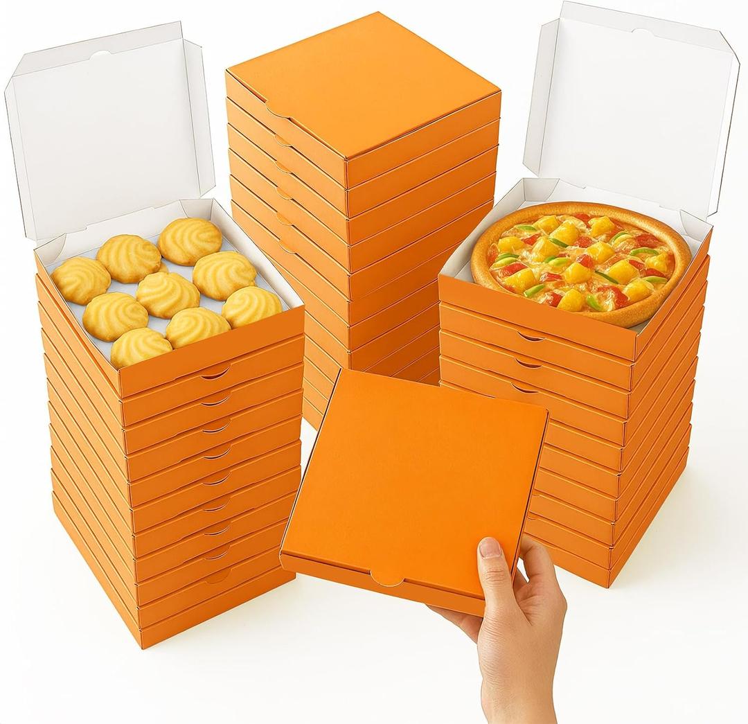 50 Pcs Mini Pizza Boxes Mini Dessert Boxes5.1 x 5.1 x 0.78 inches for Parties, Bakeries, and Food Delivery,CelebrationsChristmas Birthdays (Orange)