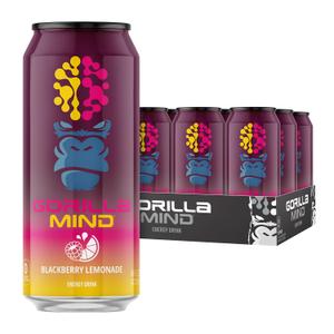 Gorilla Mind Energy Drink | Unmatched Energy Amplified Focus | N-Acetyl-L-Tyrosine, Alpha-GPC, 200mg Caffeine, Uridine, Saffron | 0 Sugar Or Artificial Colors | 16oz, 12-Pack (Blackberry Lemonade) (EXP 01/12/27)