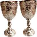Bona fide 2 pieces brass goblet embossed design,Premium Goblet Champagne Flutes Coupes  drinking Glass,tumbler cups for water juice milk beer ice tea set of 2 pieces brass chalice cup 7 oz each