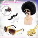 6 Pcs 70s Disco Outfit Costume for Men Dance Bell Bottom Pants Retro Shirts Moustache Sunglasses Wigs Necklace (Medium, Black)