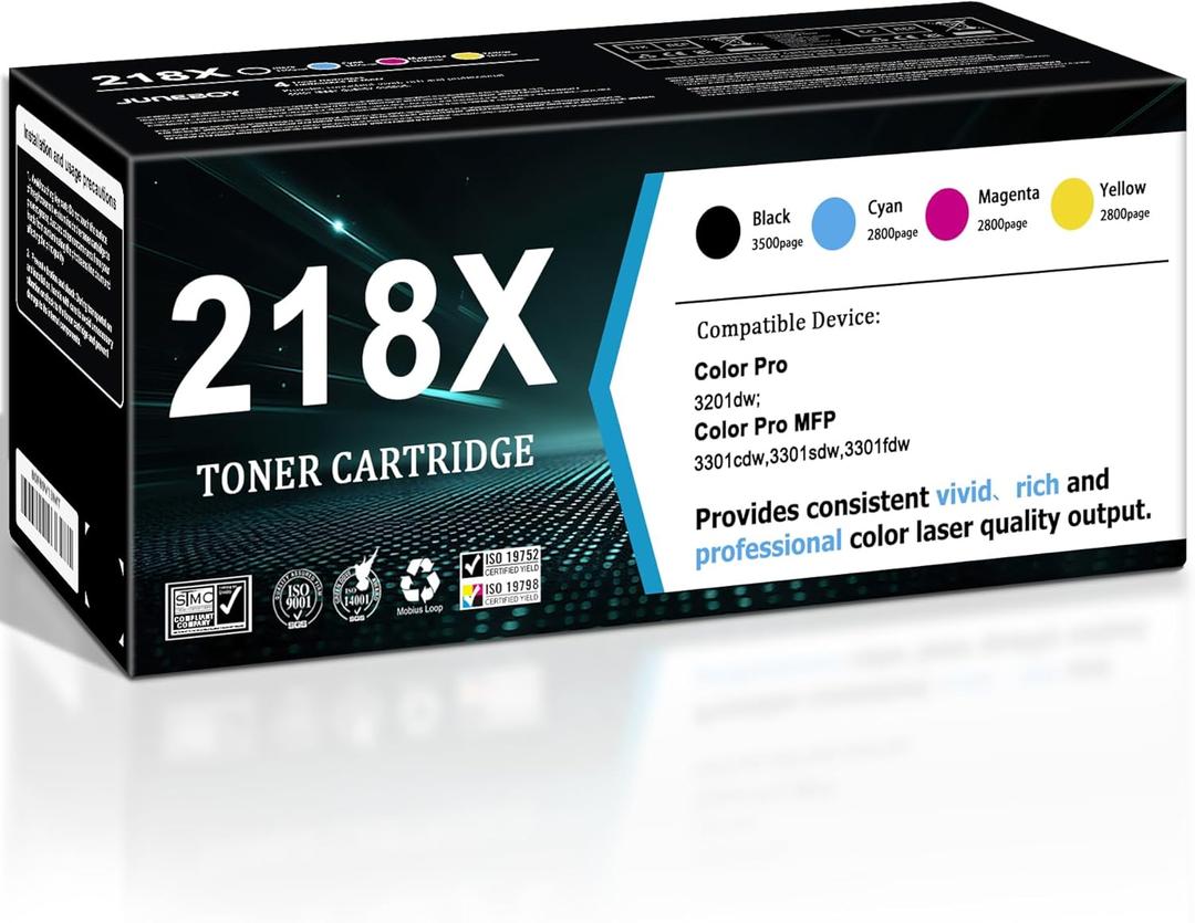 218X High-Yield Toner Cartridge 4-Pack (Black,Cyan,Magenta,Yellow)-June-Replacement for HP 218A 218X Toner Cartridges Compatible for Color Pro 3201dw Color Pro MFP 3301cdw 3301fdw 3301sdw printer