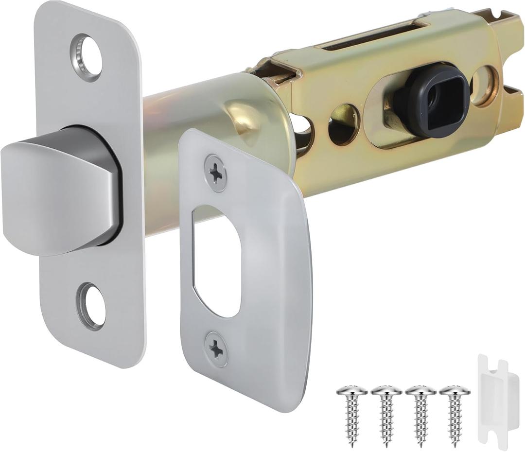 1 Pack Nickel Door Latch Replacement, 8mm Big Spindle Hole, 45Turning Angle, 2-3/8'' or 2-3/4'' Backset Door Deadlatch, Stainless Steel Round Corner Door Lock Replacement Parts