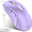 memzuoix Wired Mouse, USB Computer Mouse 1400 DPI Mobile Optical Mouse Ergonomic Design Computer Mice with 5FT Cord for Laptop, PC, Desktop, MacBook, 5 Buttons (Lilac)