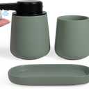 INGOFIN Automatic Ceramic Bathroom Accessory Set - 2 Pcs Auto Liquid Soap Dispenser Touchless, Toothbrush Holder & Tray, Smart Electric Bathroom Counter Set for Home, Guest Room, or Office, Green