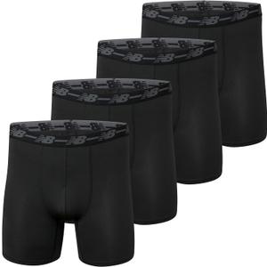 New Balance Men's Mesh Jersey Performance Wicking No Fly Boxer Briefs Underwear (4 Pack) (Black/Black/Black/Black)