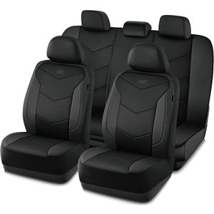 Skechers Memory Foam Seat Covers,Leather Car Seat Covers, Ultimate Comfort & Support Seat CoversFull Sets,Airbag Compatible, Automotive Universal Fit Most for SUVs, Vans, Sedans, Cars, Trucks,Black