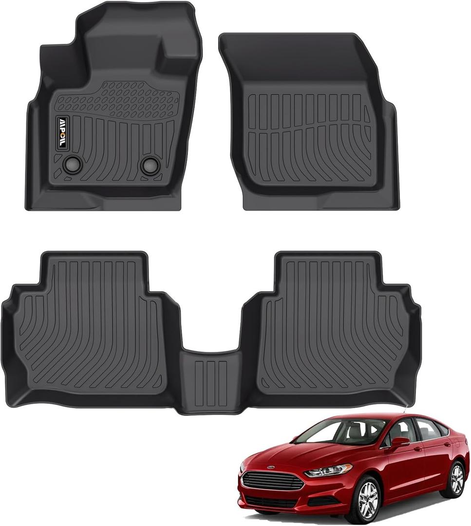 AIPOIL Floor Mats for 2013-2016 Ford Fusion & Lincoln MKZ Front & 2nd Row Easy to Clean All-Round Protection Non-Slip All-Weather, Black