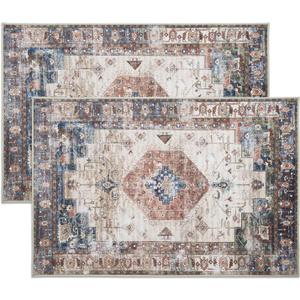Pack of 2 Washable Indoor Doormat, Non Slip Retro Floor Mat 24" x 36" Area Rug Absorbent Entrance Rug Distressed Front Door Mat, Welcome Mats Entryway Rug Doormats for Kitchen Home Patio