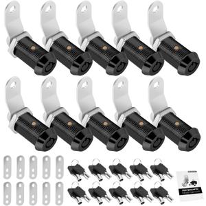 10 Pack Cabinet Lock with Keys, 1-1/8" RV Storage Lock Keyed Alike, RV Locks for Storage Door, Camper Cabinet Door Toolbox Lock Mailbox RV Cam Locks with Manual (Black -10 Pack, 1-1/8 Inch)
