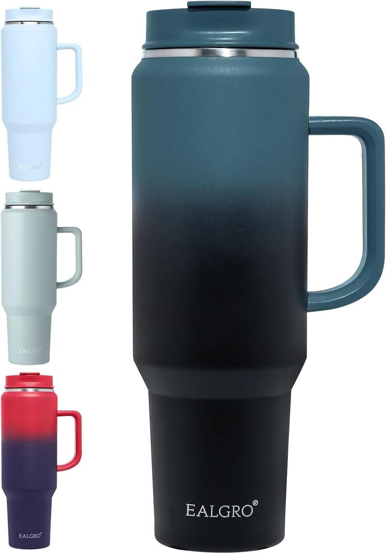 50 oz Tumbler with Handle, Insulated Tumblers with Lid and Straw, Large Metal Sports Water Bottle Jug, Thermal Stainless Steel Travel Coffee Mug Cup, Indigo Black (50 Ounces, .Black Blue)