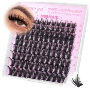 Geeneiya MERMAID Lash Clusters, 10-18MM Wispy Eyelash Clusters, D Curvature Natural Cluster Lashes for Beginners, Waterproof Cluster Eyelash Extensions DIY Lashes (Not Kit)