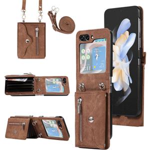 Asuwish Phone Case for Samsung Galaxy Z Flip 6 5G 2024 Wallet Cover with Shoulder Crossbody Strap Lanyard Credit Slot Card Holder Stand Leather Mobile Cell ZFlip6 Z6 G Flip6 6Z Women Men Girls Brown