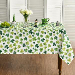 Horaldaily St. Patrick's Day Tablecloth 60104 Inch Rectangular, Cute Watercolor Lucky Shamrock Washable Seasonal Table Cover for Party Picnic Dinner Decor (White)