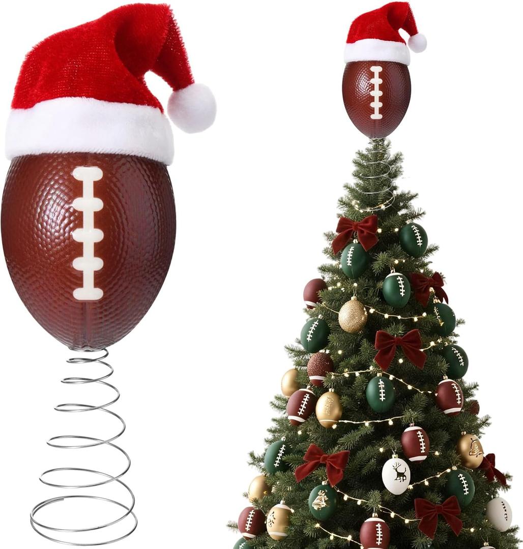 Soulchen 3.4 Inch Football Christmas Tree Topper Ornament - Mini Tree Top Decor, Home Xmas Party & Tabletop Display - Gift for Men, Senior Fans, Players & Teams